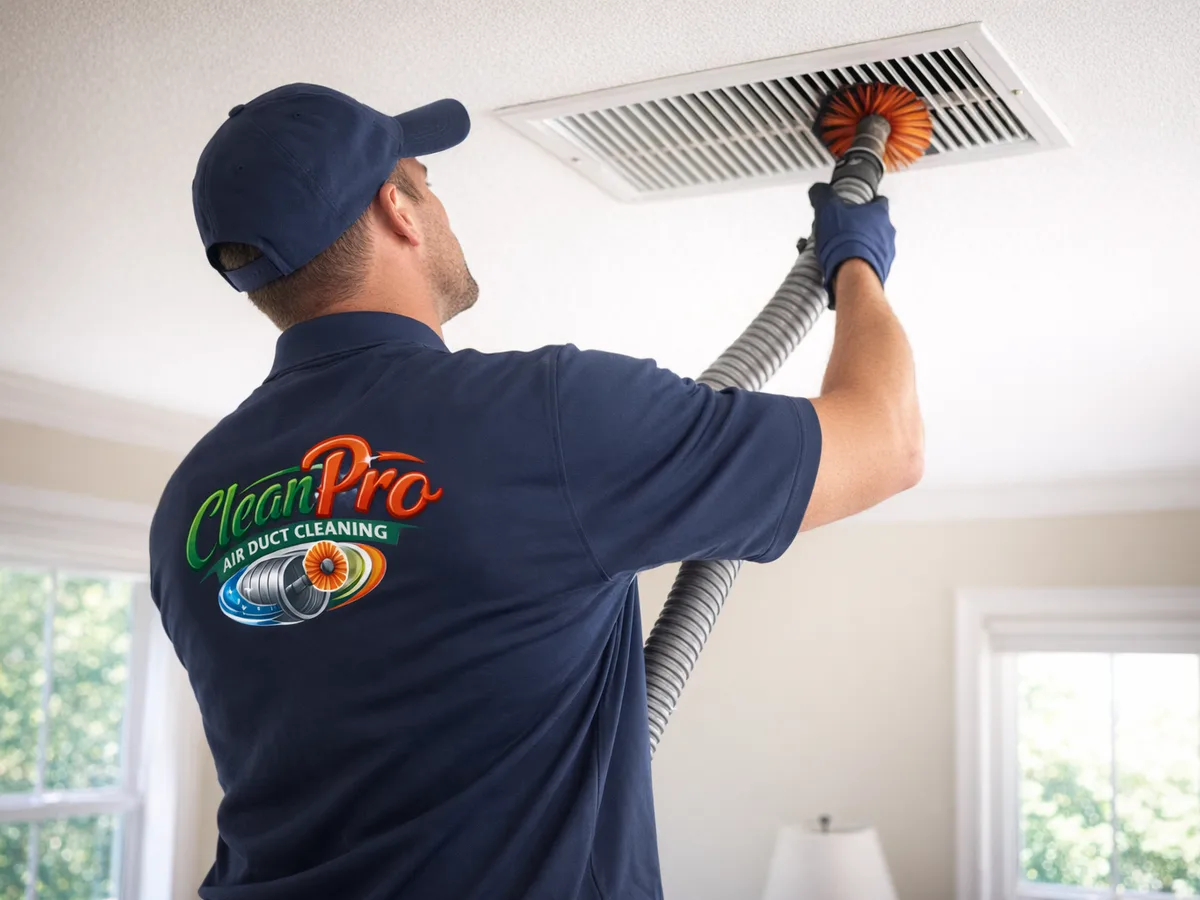 air duct cleaning technician on the job in Lenexa, KS